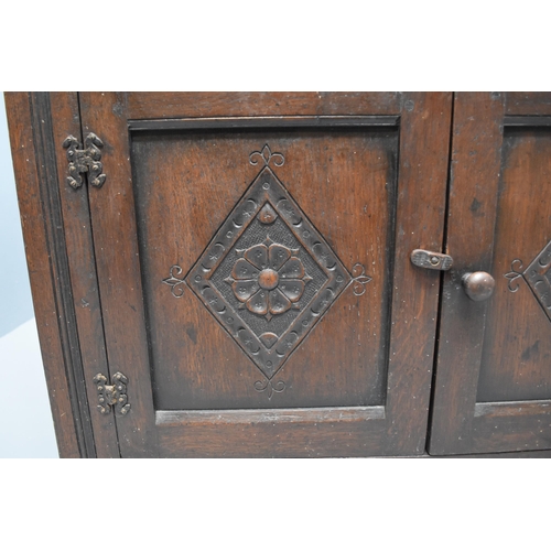 595 - Antique carved oak sideboard court cupboard (44