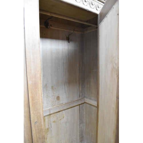 596 - Vintage two piece wardrobe with crown and mirrored single door and single base drawer (79