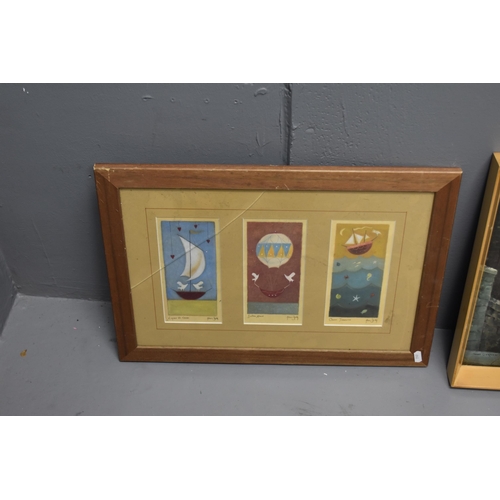 599 - Two Framed and Glazed Prints, With Framed and Glazed Original Watercolour and Ink Street Scene. Incl... 