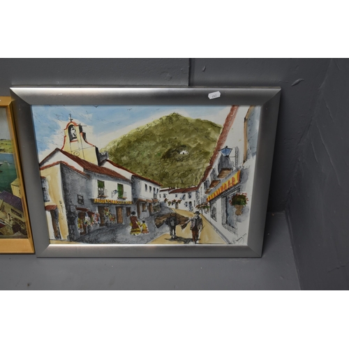 599 - Two Framed and Glazed Prints, With Framed and Glazed Original Watercolour and Ink Street Scene. Incl... 