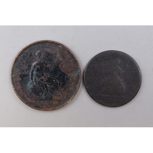 137 - George II 1754 Farthing and a 1831 William IIII Half Penny