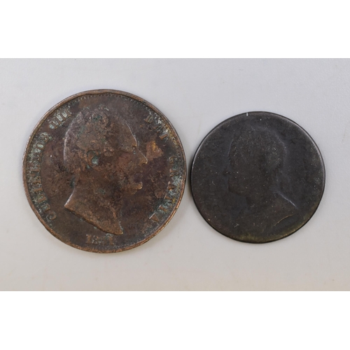 137 - George II 1754 Farthing and a 1831 William IIII Half Penny