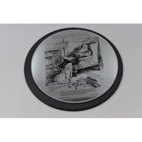 309 - A Vintage Punch Magazine Etched Circular Mirror, Approx 22cm Diameter