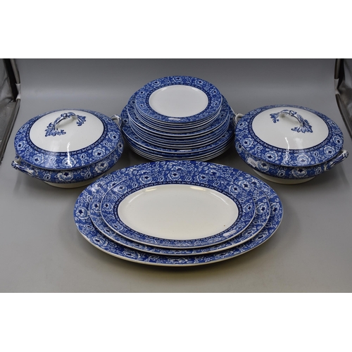 343 - JHW & Sons of Hanley Blue and White 23 Piece Dinner Set including two Tureens, Plates and Servin... 