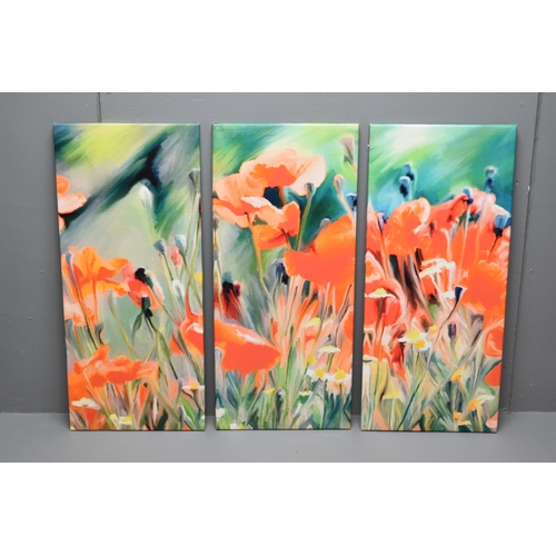 416 - A Set of Three Poppy Canvas Block Prints, Approx 90cm x 40cm