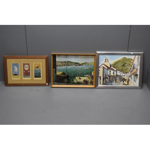 599 - Two Framed and Glazed Prints, With Framed and Glazed Original Watercolour and Ink Street Scene. Incl... 