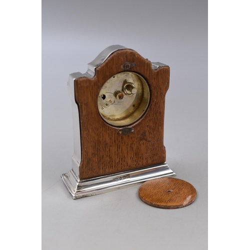 14 - A Hallmarked Birmingham Silver Mounted Mechanical Mantle Clock (Circa 1912), Working. Approx 11cm Ta... 