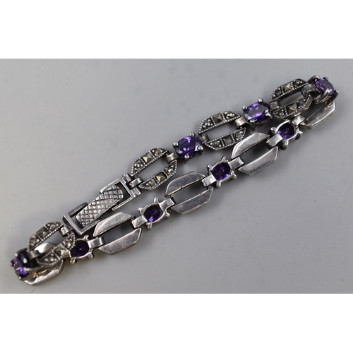 36 - Silver 925, Purple Stoned Bracelet Complete with Presentation Box