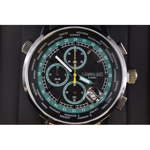 62 - A Limited Edition Gamages London World Time Chronograph Quartz Watch, With Green and Black Dial. In ... 