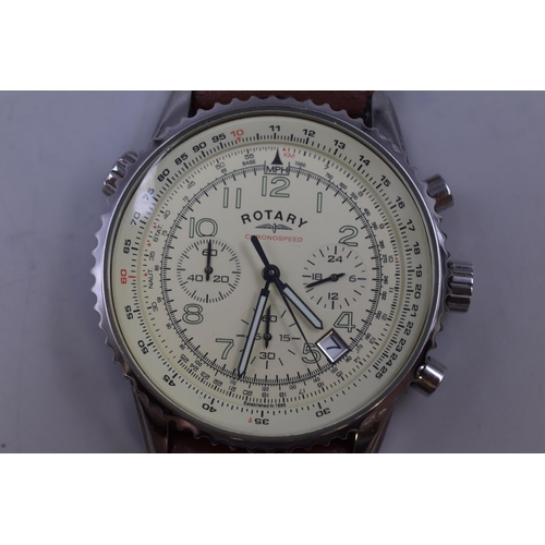 65 - A Gents Rotary Chronospeed Quartz Watch, With Leather Strap. Working