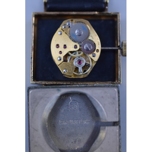 81 - A Rotary 1970's Mechanical Watch, With Rectangular Black Dial. Working