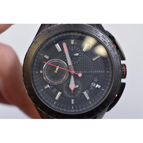 89 - An Armani Exchange Black With Red Accents Gents Chronograph Quartz Watch, Working