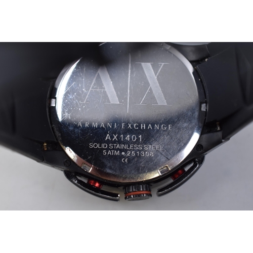 89 - An Armani Exchange Black With Red Accents Gents Chronograph Quartz Watch, Working