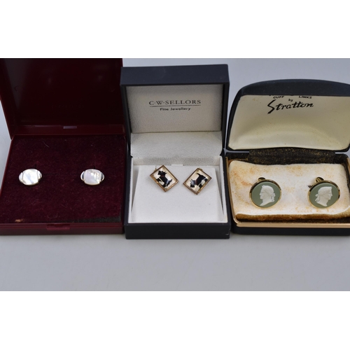 93 - Five Pairs of Collectable Gents Cufflinks To Include Wedgwood Jasperware Roman Emperors and Horses, ... 