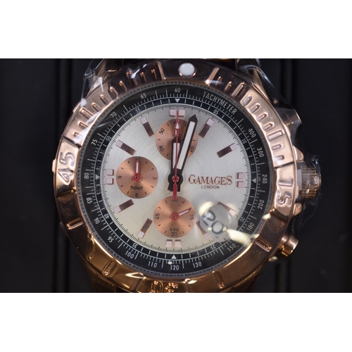 100 - A Limited Edition Gamages London Rose Gold Tone Tachymeter Chronograph Quartz Watch, In Presentation... 