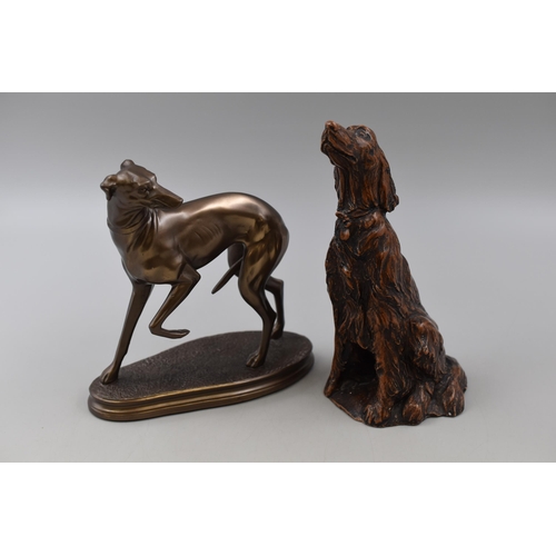 228 - Two Bronzed Dog Figures To Include Greyhound, And Irish Setter. Setter is Approx 21cm Tall