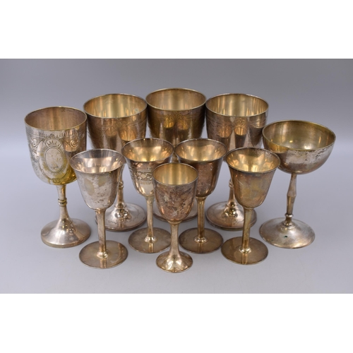 240 - A Selection of Ten Silver Plated Goblets, Tallest Approx 17cm