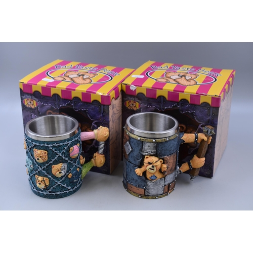 242 - Two Collectable Bad Taste Bear Novelty Tankards, Titled Tank and Team. With Original Boxes