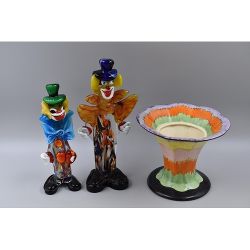 248 - A Mixed Selection To Include Two Murano Clowns (One AF), Carnival Glass Bowl, Alfred Meakin Glo-Whit... 