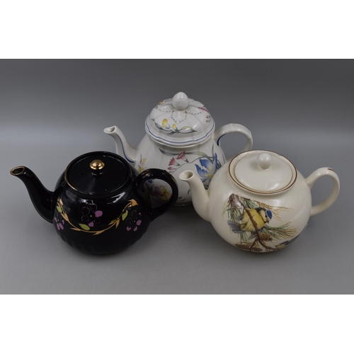 250 - Three Vintage Teapots including Hand Painted Jackfield