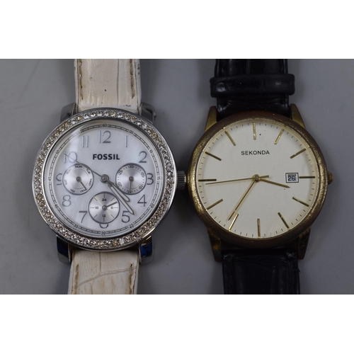 104 - Two Men's Watches Fossil and Sekonda (Both Working)