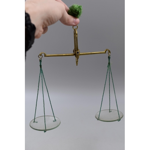 179 - A Set of Vintage Brass and Glass Apothecary Scales With Various Weights, In Wooden Box