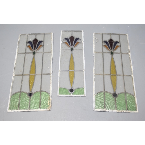 278 - Matching Edwardian set of 3 Door and Window Leaded Stained Glass Panels (Wall Panels 32