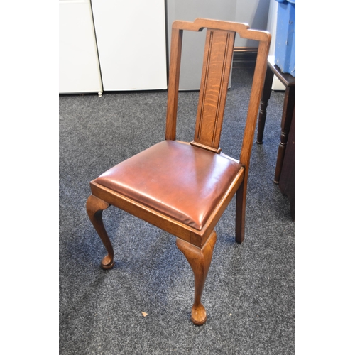 520 - Vintage Solid Oak Drop Leaf Table and Four Very Nice Quality Matching Walnut Dining Chairs, Table wi... 