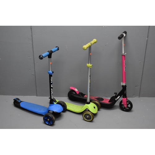 525 - Three children's mini scooters (AF)