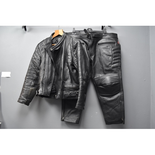 540 - A Sportek Leather Biker Jacket (Size Unknown), With Pair of Leather Bikers Trousers (27 Leg)