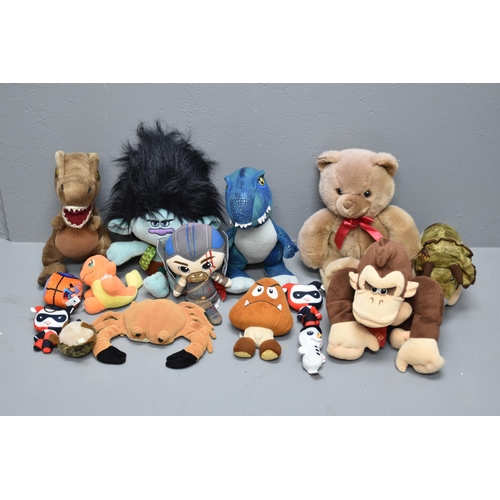 669 - Selection of 15 Assorted Soft Toys including Dinosaurs, Donkey Kong, Branch Troll, Toy Story and Mor... 