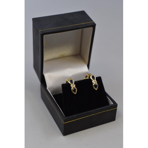 2 - Pair of Unmarked Gold Tri Stoned Earrings Complete with Presentation Box