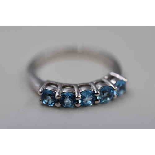 25 - Silver 925 Blue Stoned Ring, Size R, Complete with Presentation Box