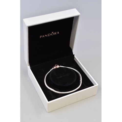 49 - Pandora Moments Rose Gold Heart Clasp (19cm) Bracelet Complete with Presentation Box