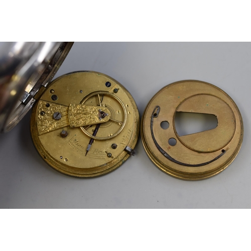 51 - A Hallmarked Chester Silver Pocket Watch Circa 1859. Mechanism in Working Order But Requires Attenti... 