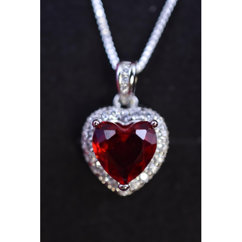 55 - Sterling Silver Crystal Red Heart Pendant Necklace Complete with Presentation Box