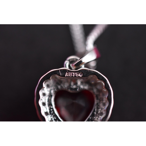 55 - Sterling Silver Crystal Red Heart Pendant Necklace Complete with Presentation Box