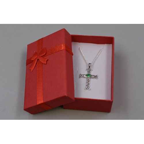 57 - Sterling Silver Claddagh Celtic Irish Cross Pendant Necklace Complete with Presentation Box