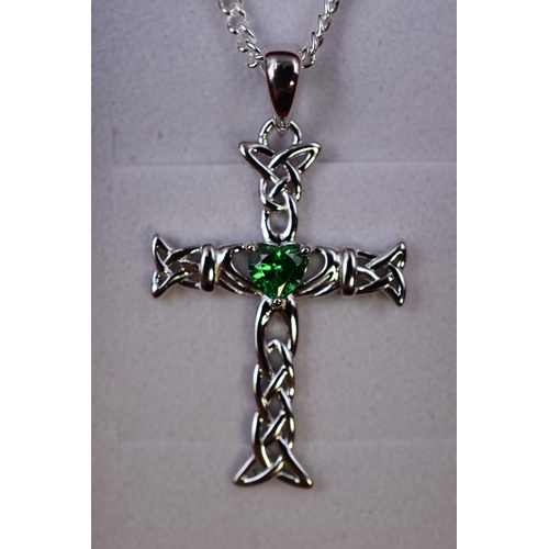 57 - Sterling Silver Claddagh Celtic Irish Cross Pendant Necklace Complete with Presentation Box