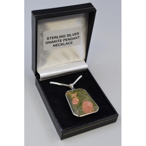 60 - Sterling Silver 925 Unakite Pendant Necklace Complete with Presentation Box