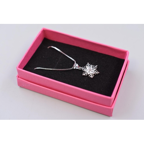 61 - Sterling Silver Crystal Snowflake Pendant Necklace Complete with Presentation Box