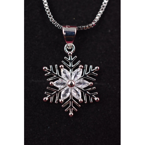 61 - Sterling Silver Crystal Snowflake Pendant Necklace Complete with Presentation Box