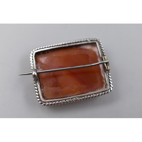 62 - Silver Carnelian Agate Brooch (Unmarked) Complete with Presentation Box