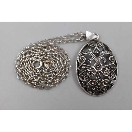 65 - Silver 925 Necklace with Large Oval Pendant