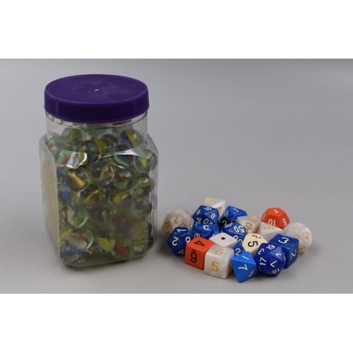 193 -  Selection of Dungeons & Dragons/RPG Gaming Dice, With a Selection of Vintage Glass Marbles