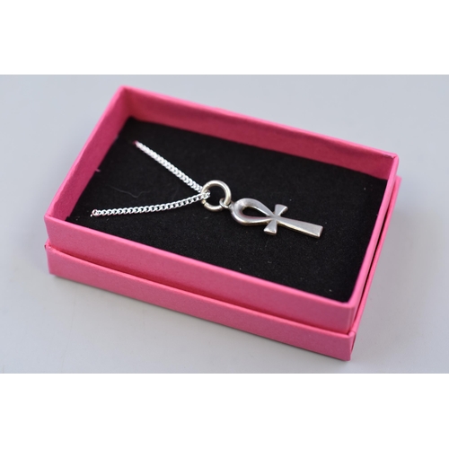 69 - Sterling Silver Vintage Egyptian Ankh Pendant Necklace Complete with Presentation Box