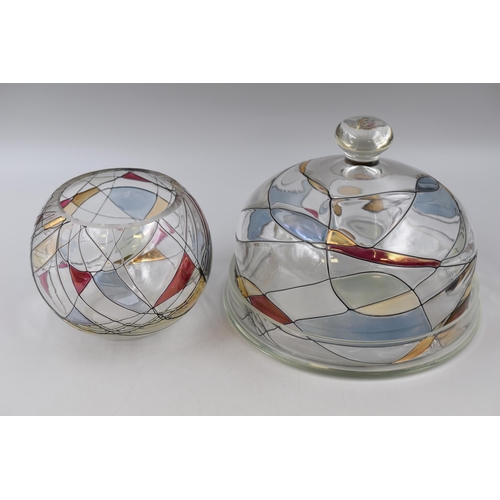 251 - Two Pieces of Partylite Calypso Mosaic Glassware To Include Lidded Cheese Dish, And Bowl/Tealight Ho... 