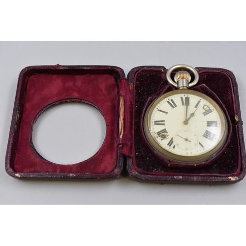 94 - An Antique Goliath Pocket Watch, With Red Leather Stand. In Working Order, But AF