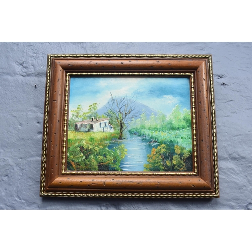 310 - Framed Oil on Canvas of River Rural Scene Approx. 32cm x 27cm