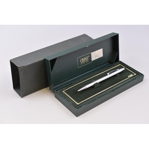 223 - A Cross Silver Tone Ball Point Pen In Presentation Case, Inscribed 'GUKR 10 Years of Service'